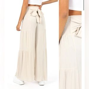 Tie Waist Tiered Wide Leg Pant
